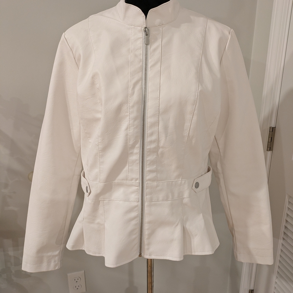 Baccini Women's Cream Leather Peplum Jacket Size L
